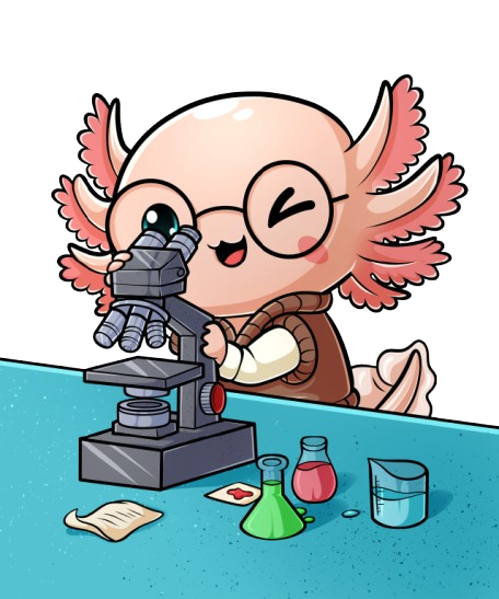 Axolotl mascot using microscope